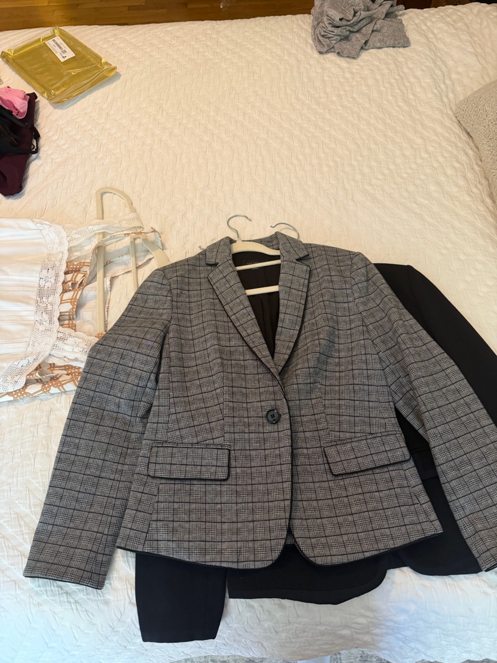 Ann Taylor Gray Plaid Blazer